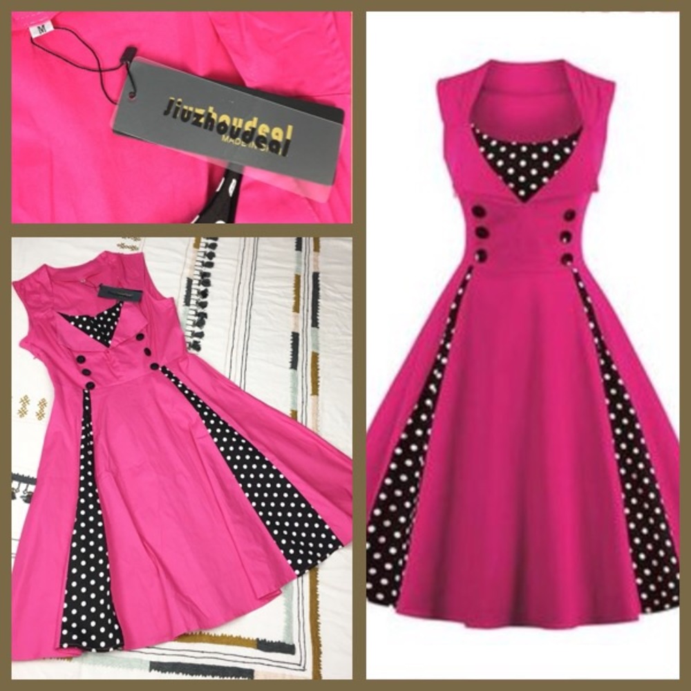 NWT! 1950s PinUp Girl Polkadot Pleated Swing M